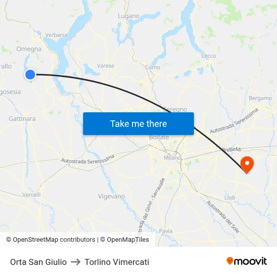 Orta San Giulio to Torlino Vimercati map