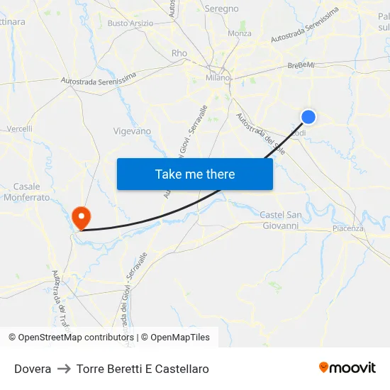 Dovera to Torre Beretti e Castellaro map