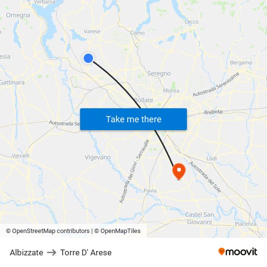 Albizzate to Torre D' Arese map