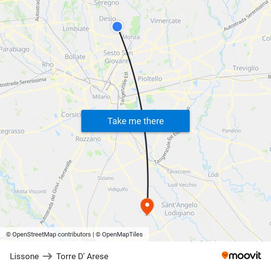 Lissone to Torre D' Arese map