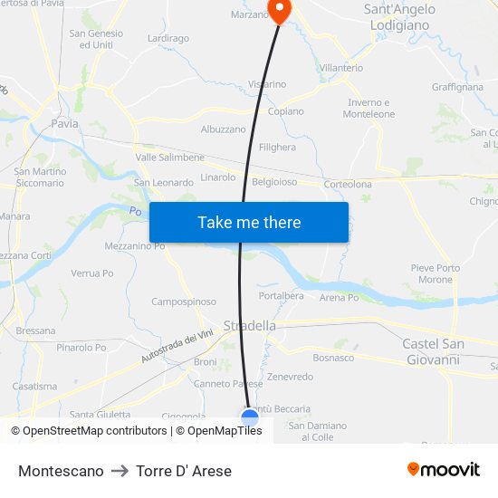 Montescano to Torre D' Arese map