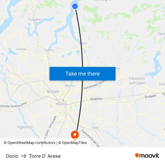 Dorio to Torre D' Arese map