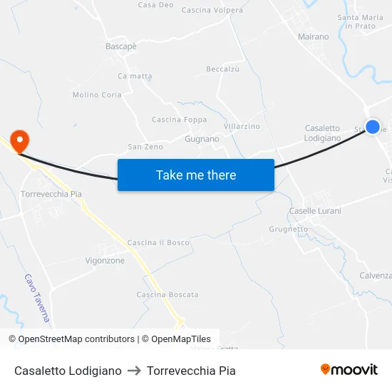 Casaletto Lodigiano to Torrevecchia Pia map