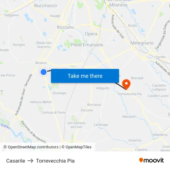 Casarile to Torrevecchia Pia map