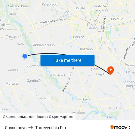 Cassolnovo to Torrevecchia Pia map