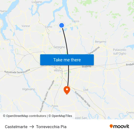 Castelmarte to Torrevecchia Pia map