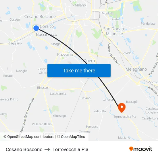 Cesano Boscone to Torrevecchia Pia map