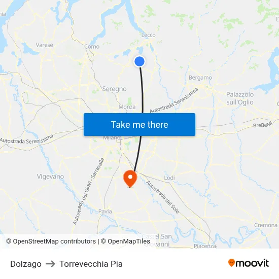 Dolzago to Torrevecchia Pia map