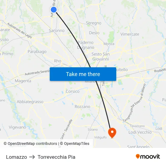 Lomazzo to Torrevecchia Pia map