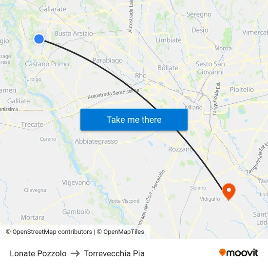 Lonate Pozzolo to Torrevecchia Pia map