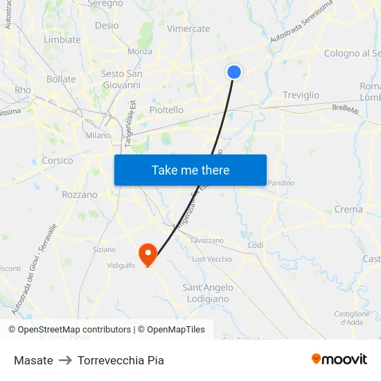 Masate to Torrevecchia Pia map