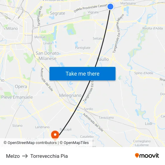 Melzo to Torrevecchia Pia map