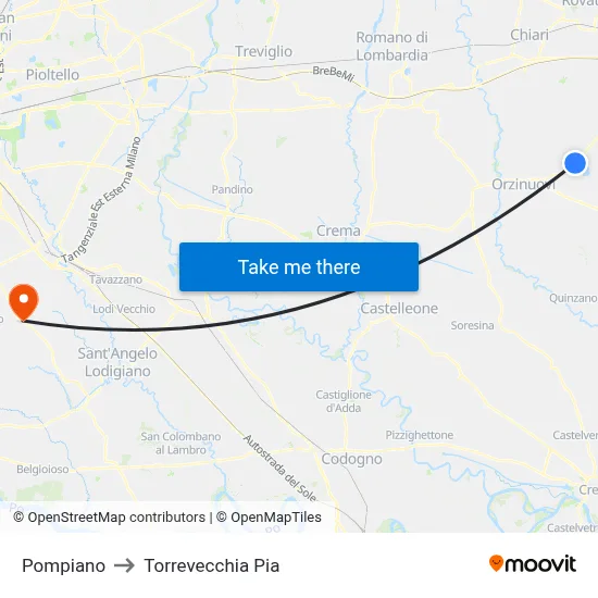 Pompiano to Torrevecchia Pia map