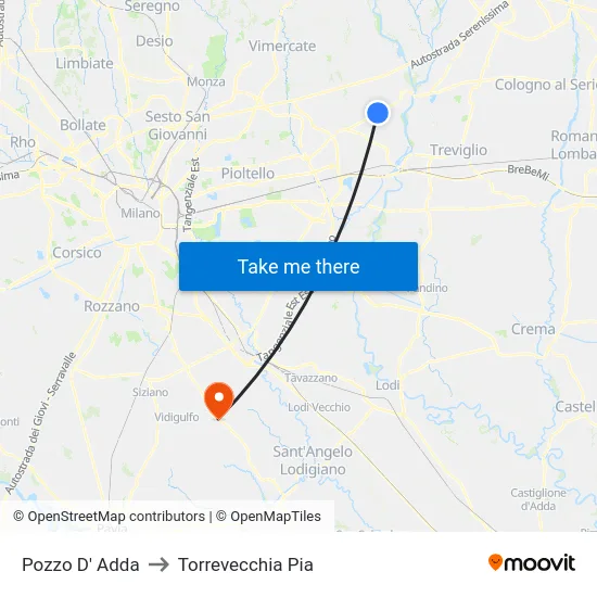 Pozzo D' Adda to Torrevecchia Pia map