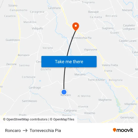 Roncaro to Torrevecchia Pia map