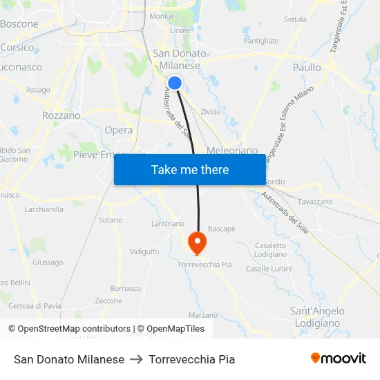 San Donato Milanese to Torrevecchia Pia map