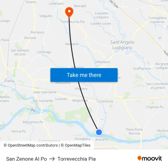 San Zenone al Po to Torrevecchia Pia map