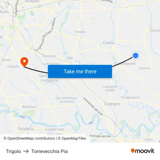 Trigolo to Torrevecchia Pia map
