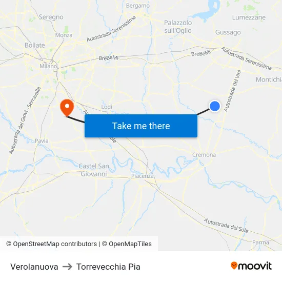 Verolanuova to Torrevecchia Pia map