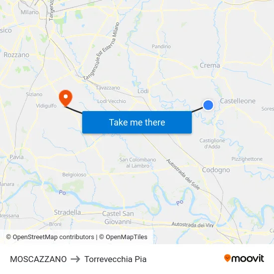 Moscazzano to Torrevecchia Pia map