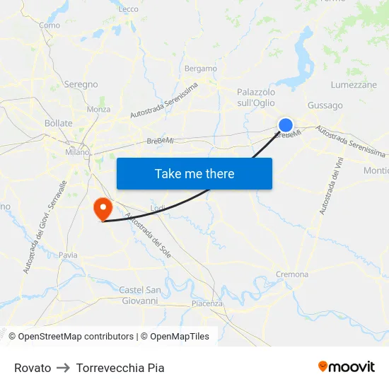 Rovato to Torrevecchia Pia map