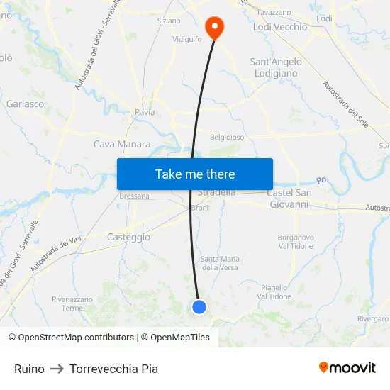Ruino to Torrevecchia Pia map