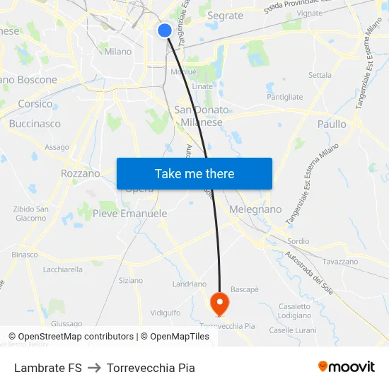 Lambrate Station to Torrevecchia Pia map