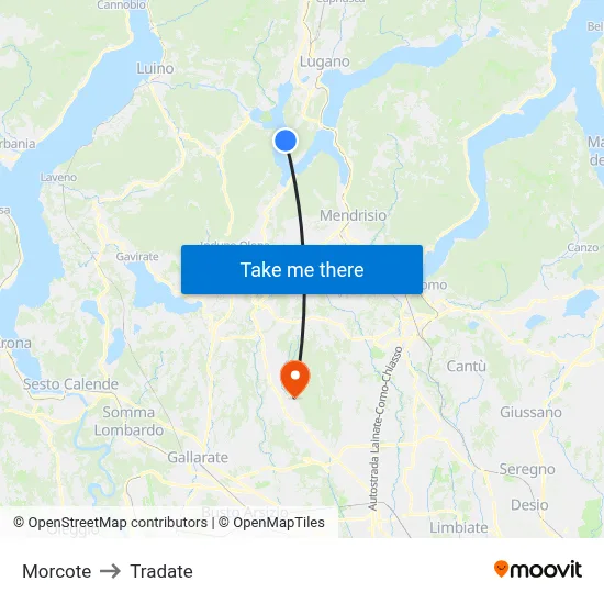 Morcote to Tradate map