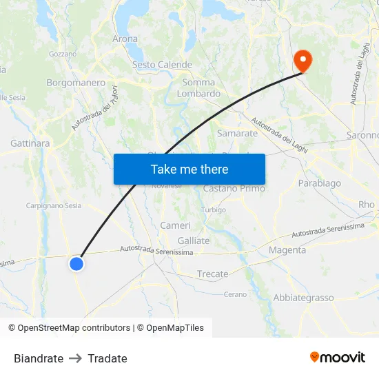 Biandrate to Tradate map