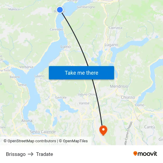 Brissago to Tradate map