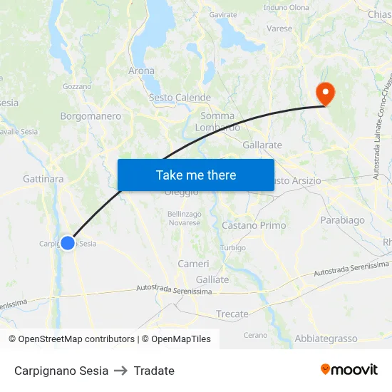 Carpignano Sesia to Tradate map