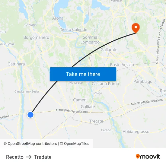 Recetto to Tradate map