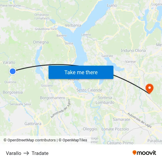 Varallo to Tradate map
