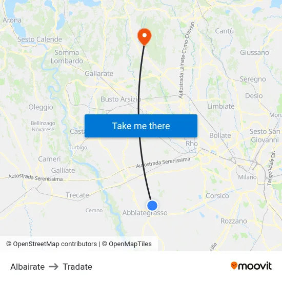 Albairate to Tradate map