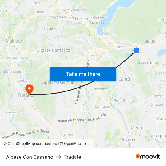 Albese con Cassano to Tradate map