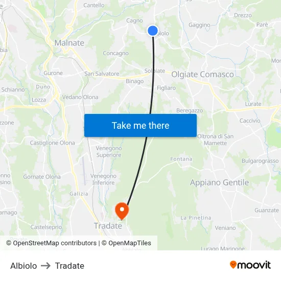 Albiolo to Tradate map