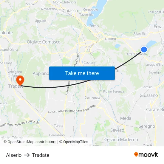 Alserio to Tradate map