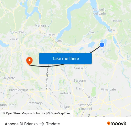 Annone di Brianza to Tradate map