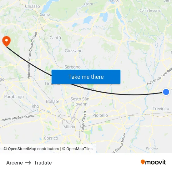 Arcene to Tradate map