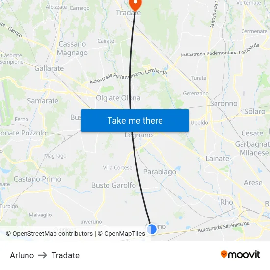 Arluno to Tradate map