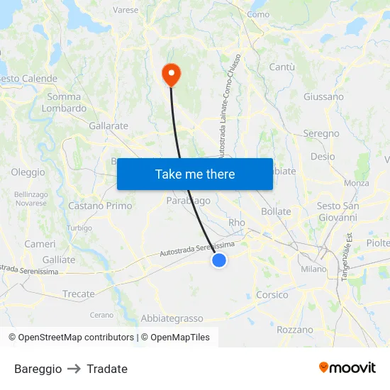Bareggio to Tradate map