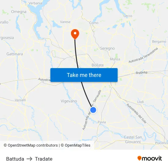 Battuda to Tradate map