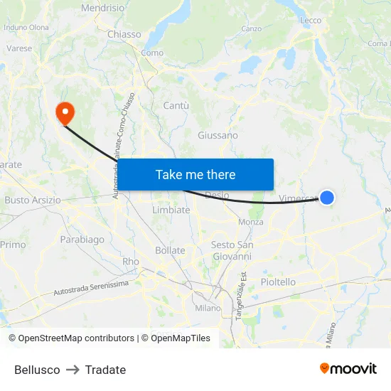 Bellusco to Tradate map