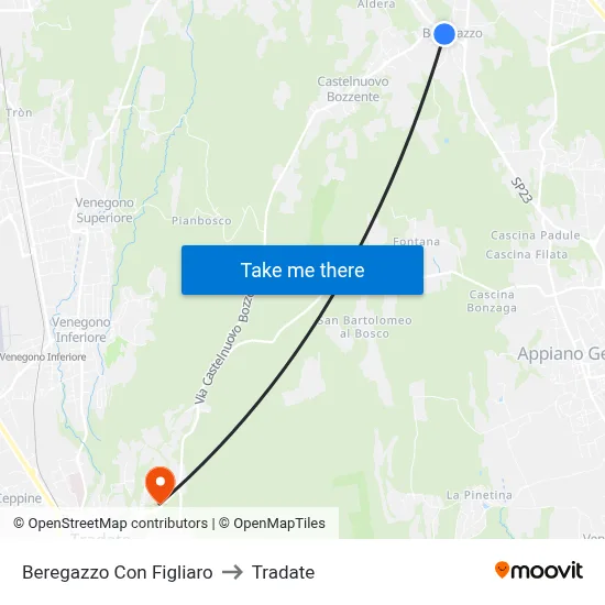 Beregazzo con Figliaro to Tradate map