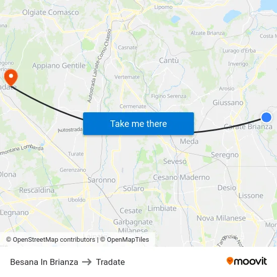 Besana in Brianza to Tradate map
