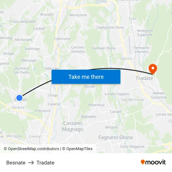 Besnate to Tradate map