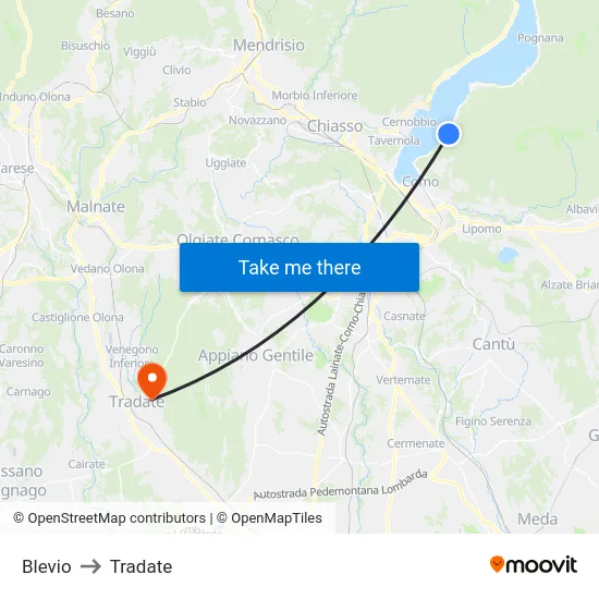 Blevio to Tradate map
