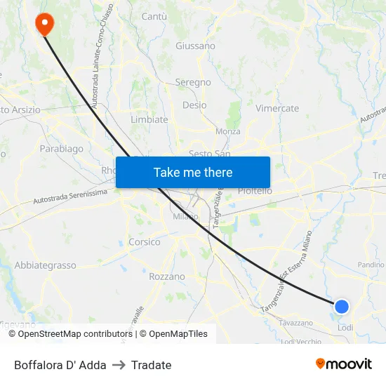 Boffalora D'Adda to Tradate map