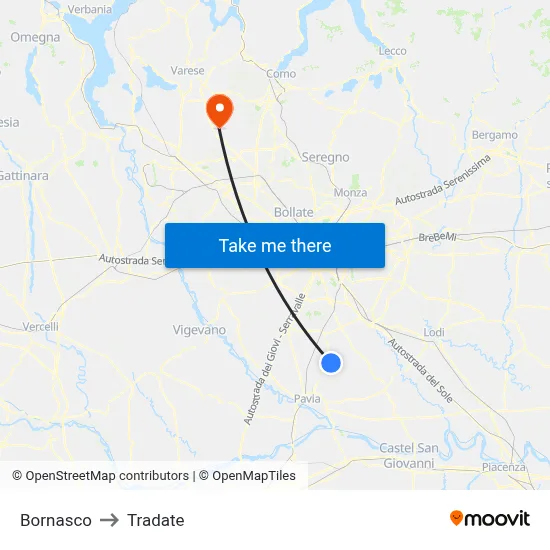 Bornasco to Tradate map