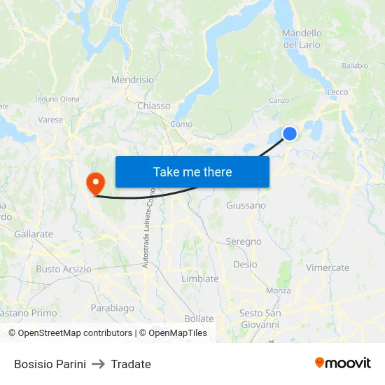 Bosisio Parini to Tradate map